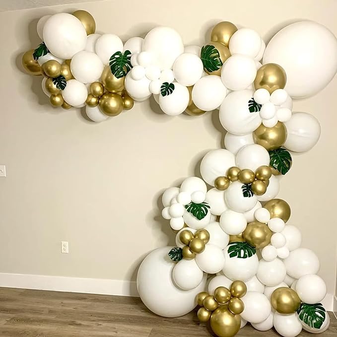 White and Gold Balloon Arch Garland Kit, Metallic Gold and Latex White Balloons Different Sizes 18/12/10/5 inch for Wedding Anniversary Birthday Graduation Bridal Shower Engagement Party Decorations