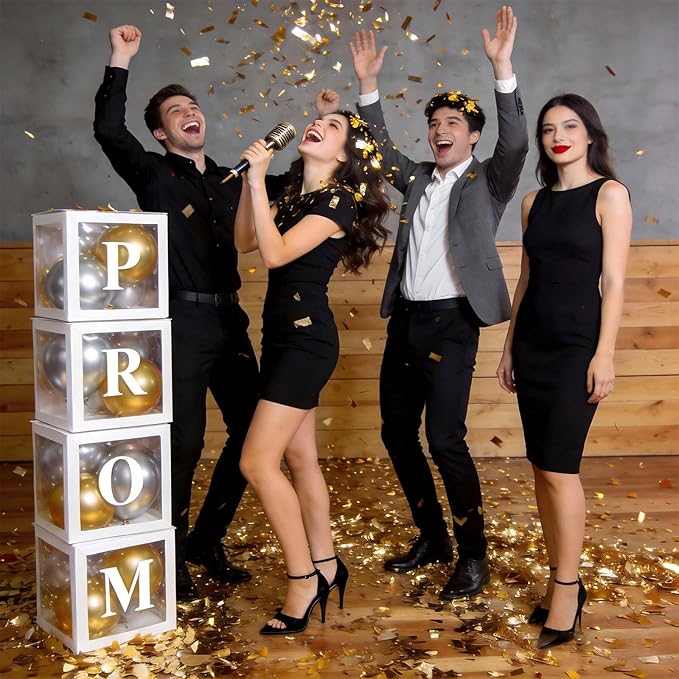 Ledido 2026 Graduation Balloon Boxes Decorations, 4 Pieces White Clear Grad Balloon boxes with Letters, Class of 2026 Graduation Party Supplies for College, High School, Prom, Birthday, Baby Shower