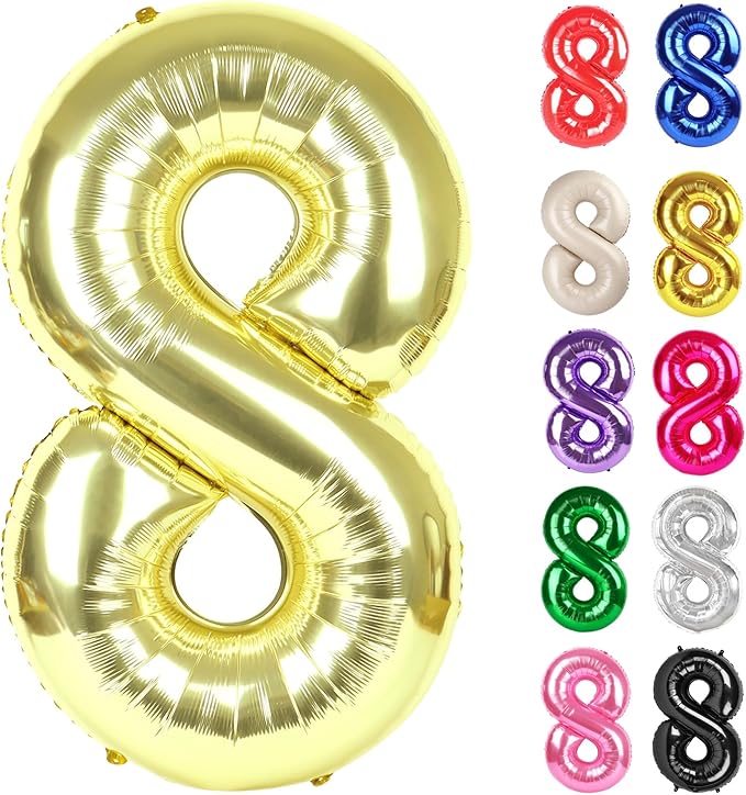 Champagne Gold Number 8 Balloon 40 Inch, White Gold 8 Balloon Number, 8th Birthday Decorations, Light Gold Party Supplies for Boys Girls