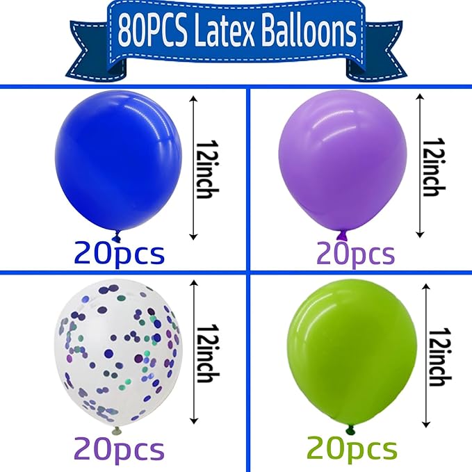 Purple Green and Blue Balloons with Confetti Balloons 12 inch Latex Balloons 80 Pcs for Wedding Birthday Baby Shower Patriotic Themed Party Decorations