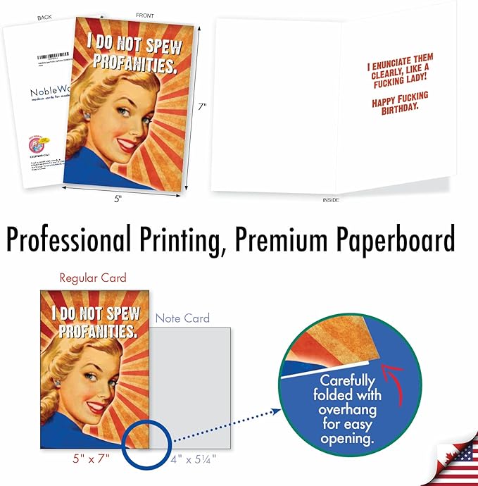 NobleWorks - Pack of 3 Hilarious Birthday Greeting Cards with Envelopes (1 Designs, 3 Each) - Spew Profanities C3229BDG-C3x1