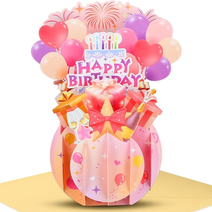 FaCraft Pop Up Birthday Card - Handmade Happy Birthday Pop Up Greeting Cards Gift with Envelope, for Kids Adults, for Her Girls Boys Men Women Son Daughter Mom Dad Boss