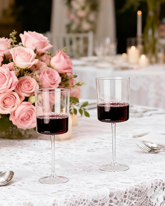 Ciaell 12 Pack Clear Plastic Wine Glasses - 10 Oz Disposable Wine Glasses with Stem for Parties & Weddings & Poolside & Outdoors & Camping