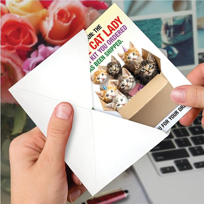 NobleWorks - 1 Funny Birthday Greeting Card w/ 5 x 7 Envelope For Men, Women - Bday Single Cat Lady C8469BDG