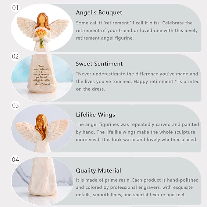 Retirement Gift for Woman, Happy Retirement Gift for Woman, 5.5” Angel Figurine for Retirement Party Decorations, Retired Gifts for Coworkers Friends