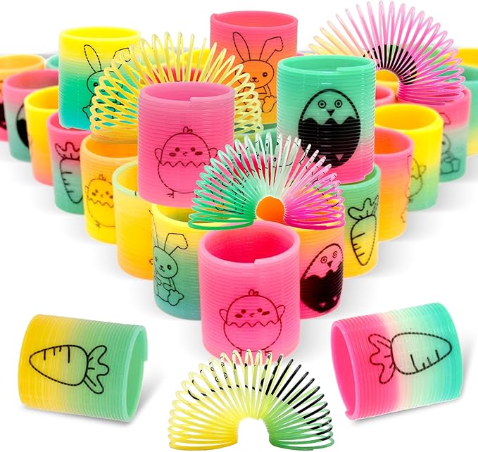 36 PCS Plastic Rainbow Coil Springs Toys, Easter Magic Rainbow Slinky Toys, Party Favors, Easter Egg Fillers Basket Stuffers Essentials, Easter Gifts for Kids Boys Girls