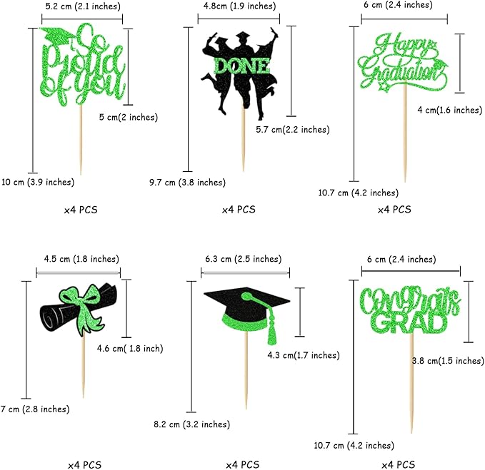 24 Pack 2026 Congrats Grad Cupcake Toppers Set, Graduation Cupcake Decor, Class of 2026 Cupcake Picks for Senior High School College Grad Party Decorations Supplies(Black with Green) B