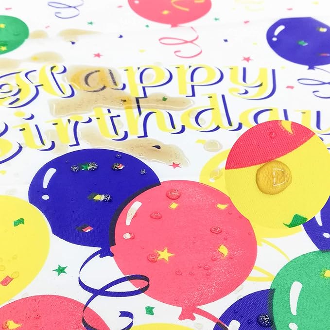 Mulbozy 4 Pcs Birthday Tablecloth Disposable Plastic, Colorful Balloons Confetti Happy Birthday Table Covers for Parties Decoration Supplies, 108 x 54 inch