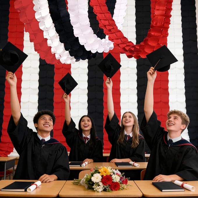Black-White Red Graduation Streamers Garland - Party Decorations Four-Leaf Clover Hanging Banner for Men Boys Birthday Wedding Baby Bridal Shower Family Gathering Event Supplies Decor Garsellen