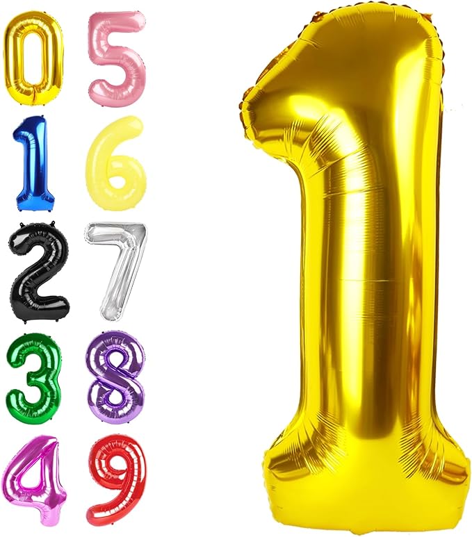 Number Balloons 40 Inch, Gold Balloons for Birthday Party Decoration, Foil Number 1 Ballon for 1, 10, 11, 100 Celebration, Boy and Girl Birthday, Baby Shower, Anniversary Decor