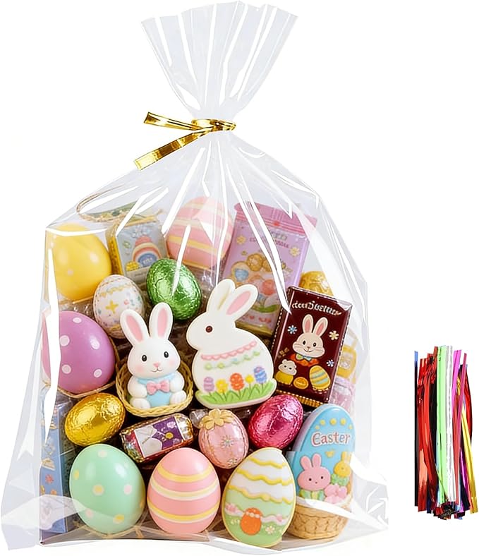 100 Pack Clear Cellophane Treat Bags 11x14 Inches OPP Plastic Gift Goodie Bags for Small business Candy Cookies Bakery Soap Party Favors Gift Wrapping Packaging with Twist Ties