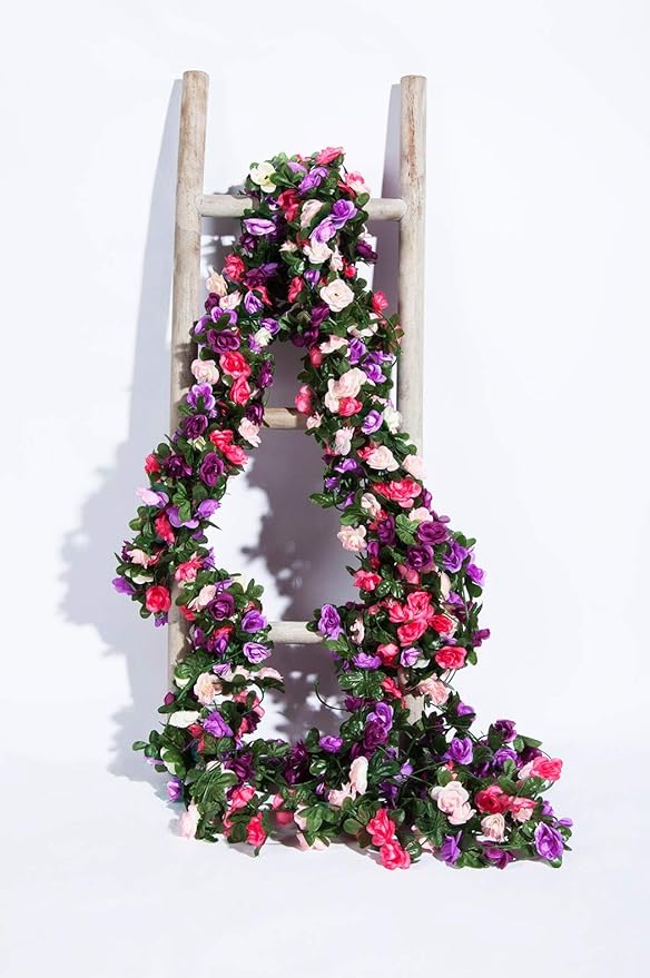 Miracliy 8 Pack 65 FT Flower Garland Decorations Plastic Artificial Flowers for Wedding Decoration Photo Booth Backdrop