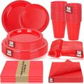 Red Plastic Plates Tableware Set - 50 Guest - 7&9inch Plates,Napkins,Forks,Cups & Tablecloths,Disposable Party Supplies for Birthday,BBQ,Christmas