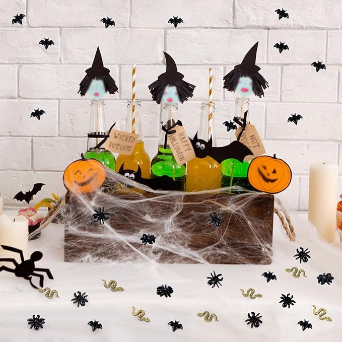 200 Pieces Miniature Halloween Decorations Tiny Resin Insect Mini Spiders Mini Bats Mini Snakes Halloween Miniatures for Crafts Dollhouse Fairy Garden Micro Landscaping Decoration