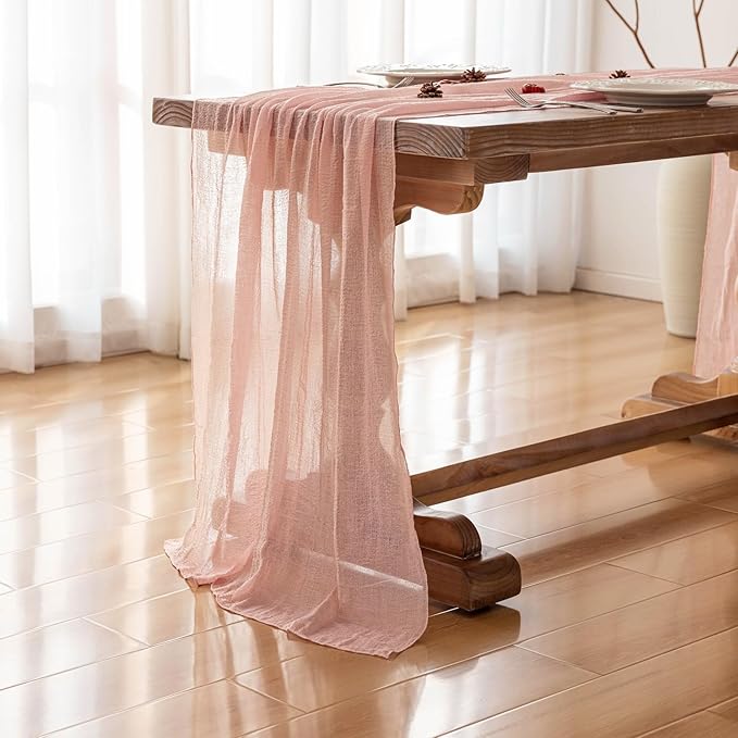 Keketoarrange Pink Cheesecloth Table Runner Easter Spring Boho Rustic Gauze Dusty Pink Farmhouse 120 inch 10FT Cheese Cloth Runner for Wedding Party Baby Shower Birthday Home Decor Holiday Decorations