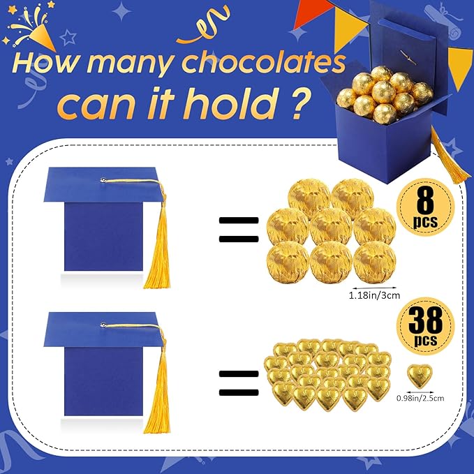 TaoBary 12 Pieces Graduation Candy Box Graduation Decorations Party Gift Boxes Graduate Cap Box Candy Chocolate Cookie Supplies for Ceremony Party(Royal Blue)
