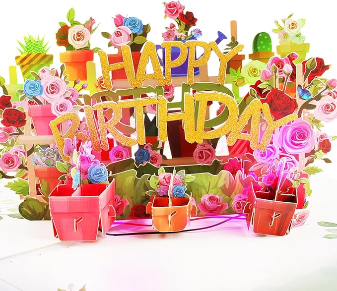 3D Musical Birthday Card for Women, Light & Music Flower Birthday Cards Pop Up for Mom, Happy Birthday Greeting Cards for Wife Grandma