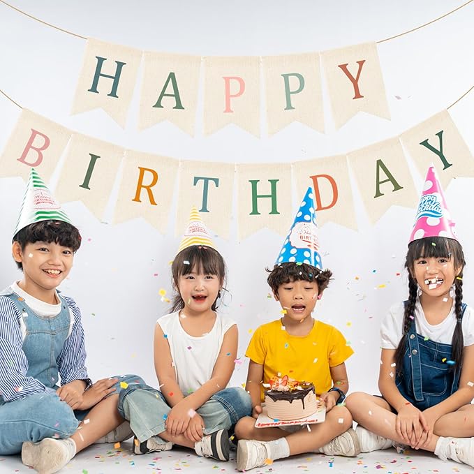 Doumeny Happy Birthday Burlap Banner Boho Birthday Garland Bunting Sage Green Pink Bohemian Party Hanging Flag White Happy Birthday Party Bunting Garland for Women Men Birthday Kid Photo Backdrop