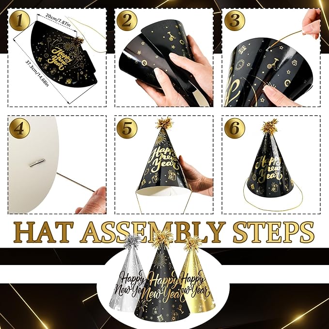 2026 New Years Eve Party Hats Kit - Happy New Years Paper Hats Eve Party Supplies for Adults Celebration Decoration