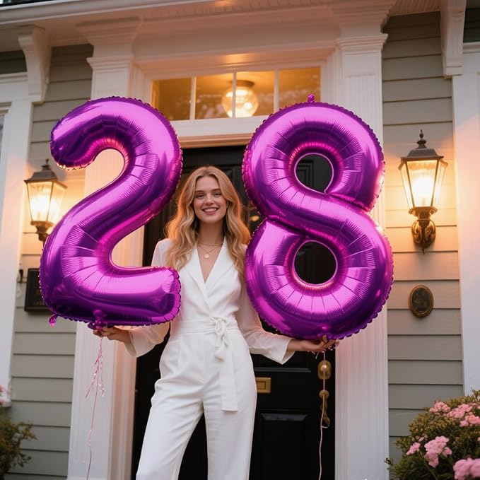 40 Inch Rose Purple Large Balloon Number 8 Balloon,Jumbo Mylar Foil Helium Balloon for 8 18 28 38 48 58 Birthday Digital Balloons for Birthday Party,Wedding Anniversary Party Decorations
