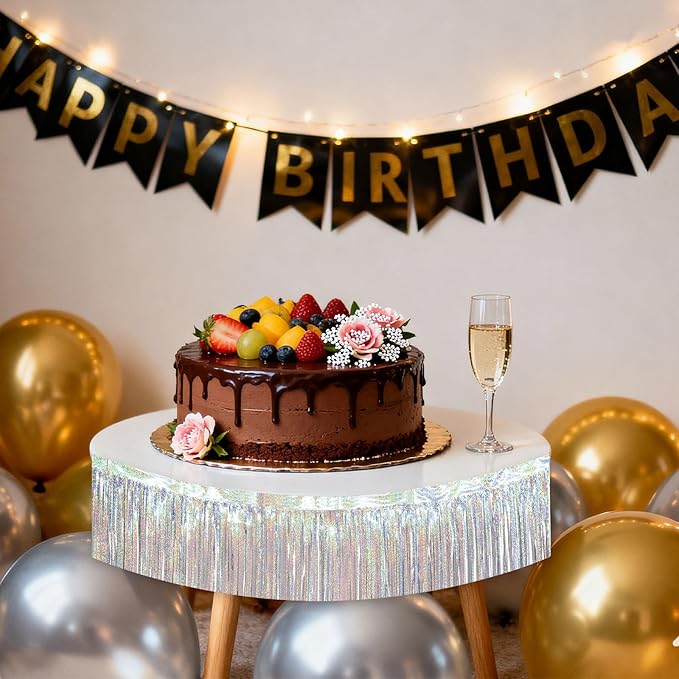 4 Packs Foil Fringe Garland Tinsel Streamers Shiny Wall Hanging Birthday Banner Backdrop for Graduation Wedding Anniversary Celebration Happy Birthday Party Decorations Glitter Silver