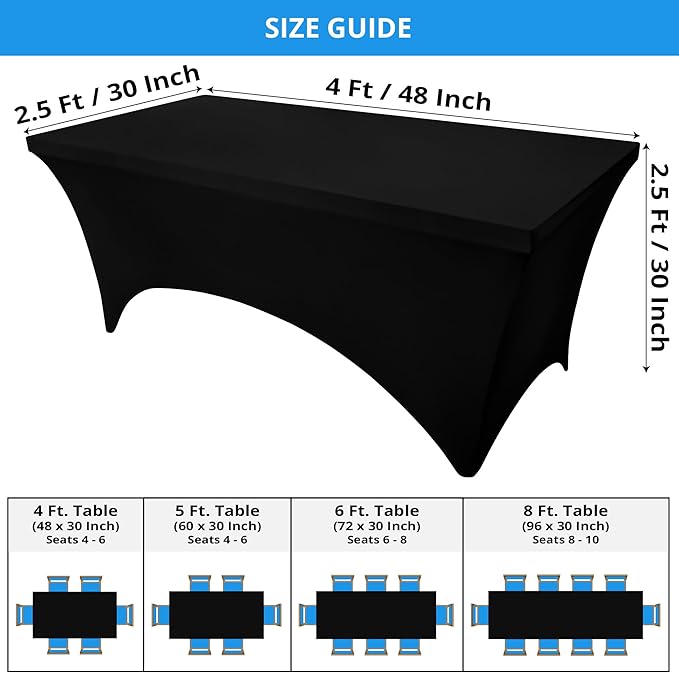 Utopia Kitchen Spandex Tablecloth 2 Pack [4FT, Black] Tight, Fitted, Washable and Wrinkle Resistant Stretch Table Cloth Rectangle Cover for Trade Show, Weddings & Parties [48Lx30Wx30H Inch]