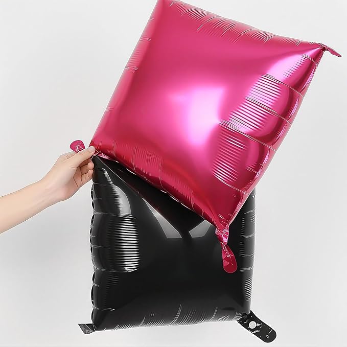 Pink and Black Square Foil Balloons Wall, Double Sided Chrome Hot Pink Black Balloons Tunnel Arch Kit Backdrop for Girl Birthday Party Wedding Engagement DIY Hula Hoop Decorations
