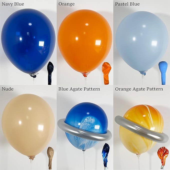 125Pcs Space Themed Balloon Arch Kit Navy Blue Orange Balloon Garland With Silver Tassels Galaxy, Astronaut & Rocket Decorations For Outer Space Parties, Boy Kid Birthday decoration