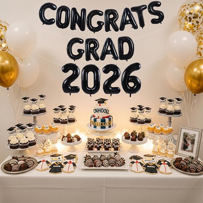 TONIFUL Graduation Balloons 16 Inch Black Congrats Grad Balloons 16 Inch Black 2026 Number Foil Balloons for 2026 Graduation Party Graduate Congratulations 2026 Congrats Grad Decorations