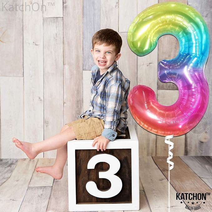 KatchOn, Giant Jelly Rainbow 3 Balloon Number - 40 Inch | Number 3 Balloon for 3rd Birthday Girl Decorations | 3rd Birthday Balloons | Rainbow Number Balloons for Anniversary Decorations