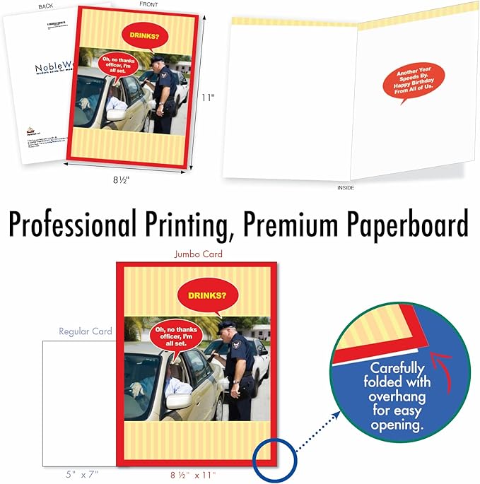 NobleWorks Jumbo Humorous Birthday Greeting Card From Us 8.5 x 11 Inch with Envelope (1 Pack) Big, Jumbo Bday No Thanks Officer J9800BDG-US