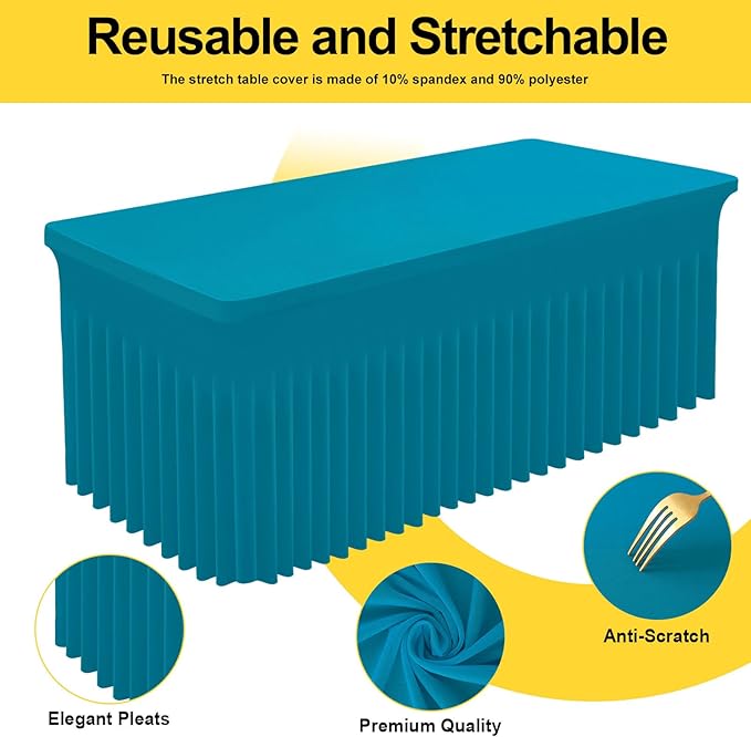 Smiry Spandex Tablecloth 2 Pack, Elastic Fitted Stretch Tablecloth for 6FT Rectangle Tables, Waterproof Washable Table Cover Skirt for Outdoor, Wedding, Banquet & Parties (Turquoise, 72Lx30Wx30H Inch)