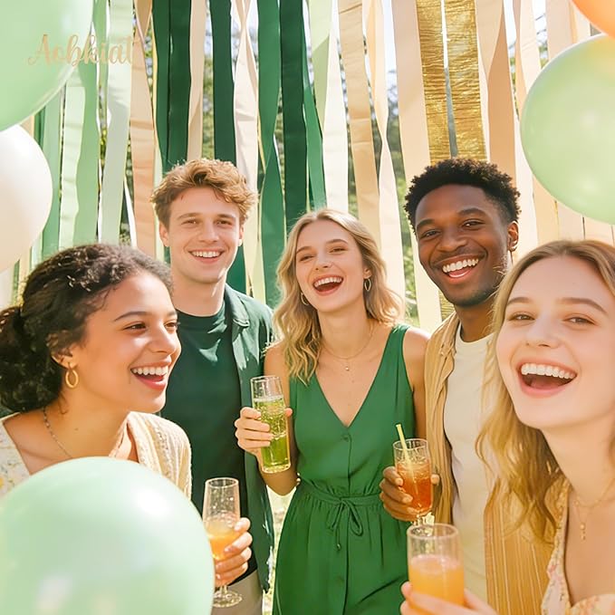 AOBKIAT Wedding Party Decorations, 5 Rolls Olive Green Khaki Crepe Paper Streamers for Green Boho Wedding, Birthday, Bridal/Baby Shower
