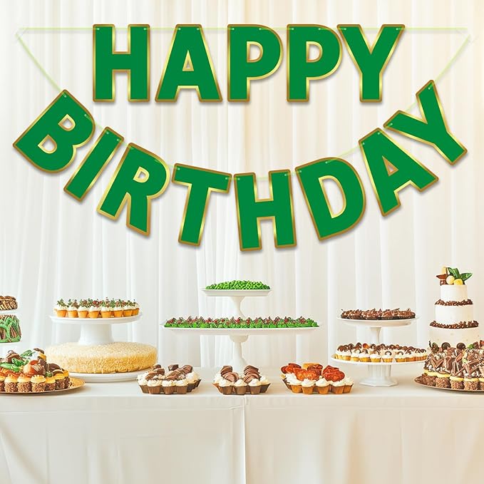 Happy Birthday Banner - 9ft Pre-Strung Happy Birthday Sign for Women, Men, Girls, Boys - No DIY Birthday Decorations & Party Supplies(Green)