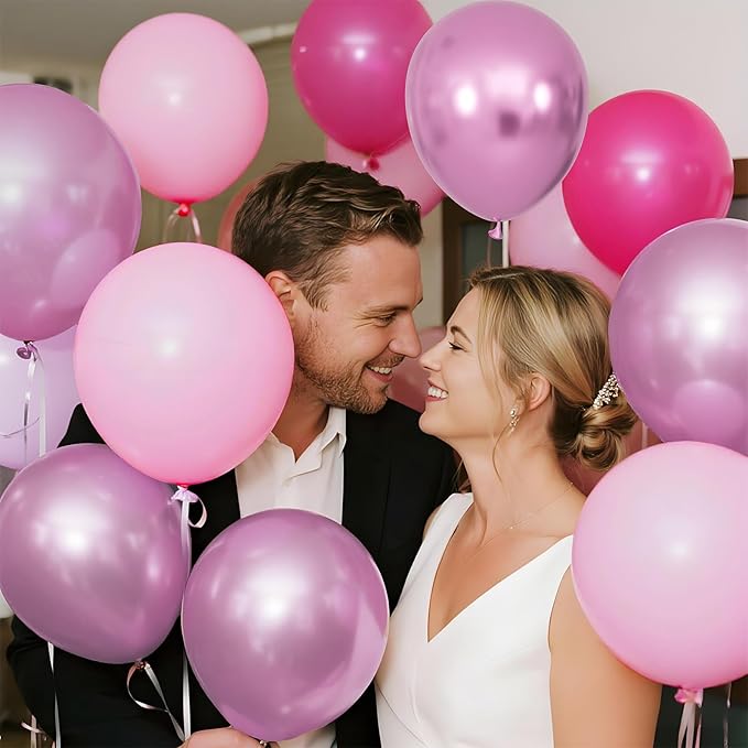100Pcs Pink Balloons 12Inch Hot Pink Metallic Chrome Latex Balloons Baby Pink Balloon for Birthday Wedding Baby Shower Princess Party Decorations
