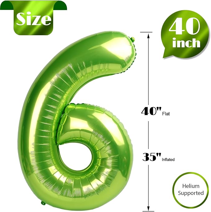 Light Green Number 6 Balloon 40 Inch, 6 Balloon Number, 6th Birthday Decorations, Light Green Party Supplies for Boys Girls