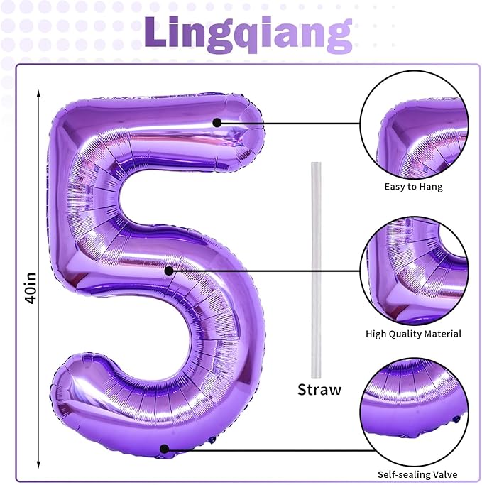 Purple Number 50 Balloons, 3pc, 40 Inch, Women, 50th Birthday, Anniversary Party Decorations