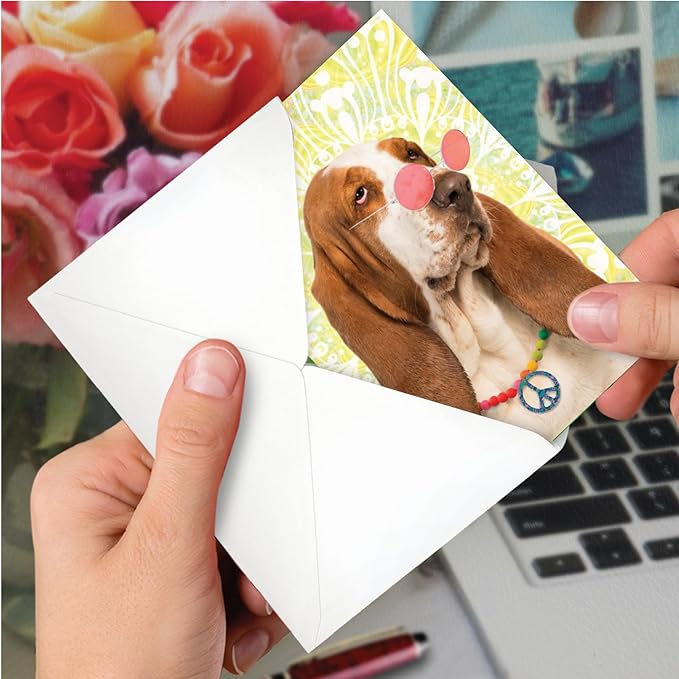 NobleWorks - Funny Birthday Greeting Card with 5 x 7 Inch Envelope (1 Card) Puppy Bday Hippie Dog C9604BDG