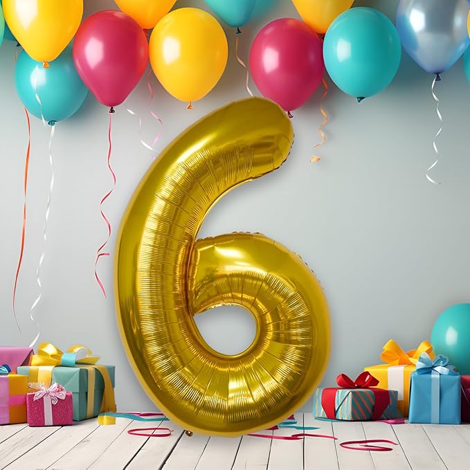 40 Inch Large Gold Number Celebration and Decoration Balloon for Birthday Parties, Graduations, Anniversaries, Weddings, Photo Shoots, Special Events - Helium Foil Mylar (Gold Number 6)