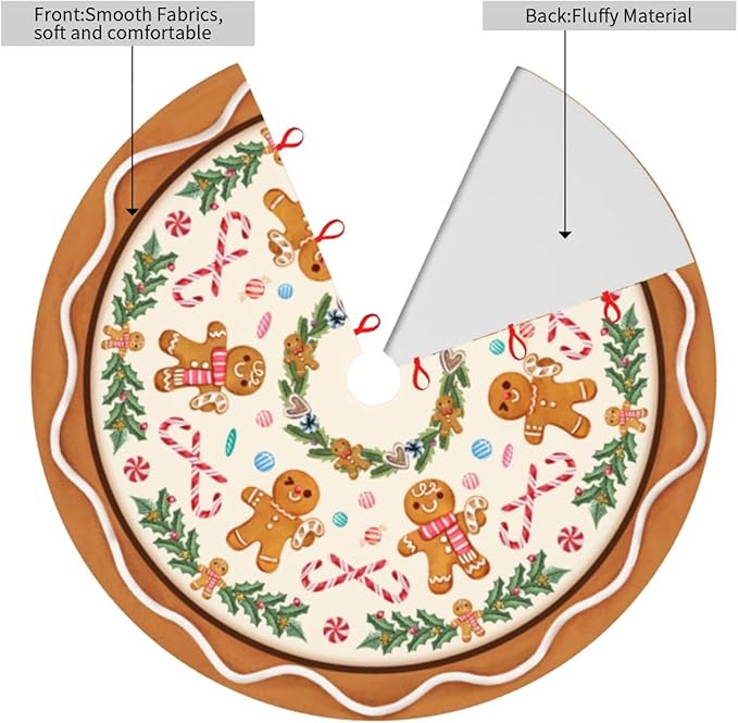 Gingerbread Man Candy Christmas Tree Skirt Orange Xmas Tree Mat Halloween Christmas Tree Ornaments Decorations Holiday Party Indoor Outdoor 48"