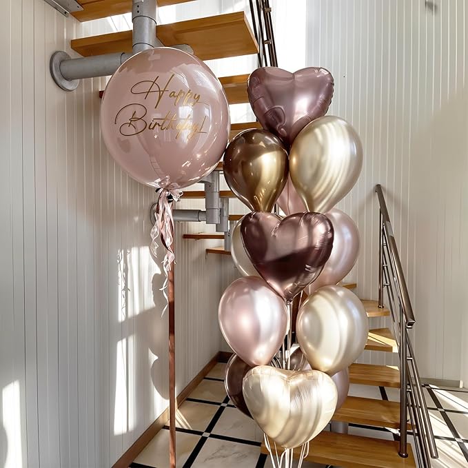 Pink Brown Balloons Heart Shaped Balloon Double Stuff Pearl Beige Dusty Blush Pink Brown Balloon 18inch Heart Foil Balloons for Boho Baby Shower Valentines Day Anniversary Wedding Birthday Party Decor
