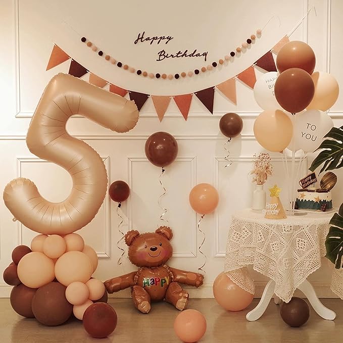 Number 5 Balloon, 5 Balloon, Number Balloons 40 Inch, Beige Large Big Foil Number Balloons for Birthday Party Graduation Wedding Anniversary Baby Shower Bachelorette Decoration Supplies