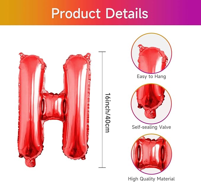 16 Inch Happy Birthday Banner Balloon, Rainbow Happy Birthday Letters Foil Balloons, Self Inflating Multicolor HBD Balloons Bunting for Kids Girls Boys Colorful Bday Party Decorations