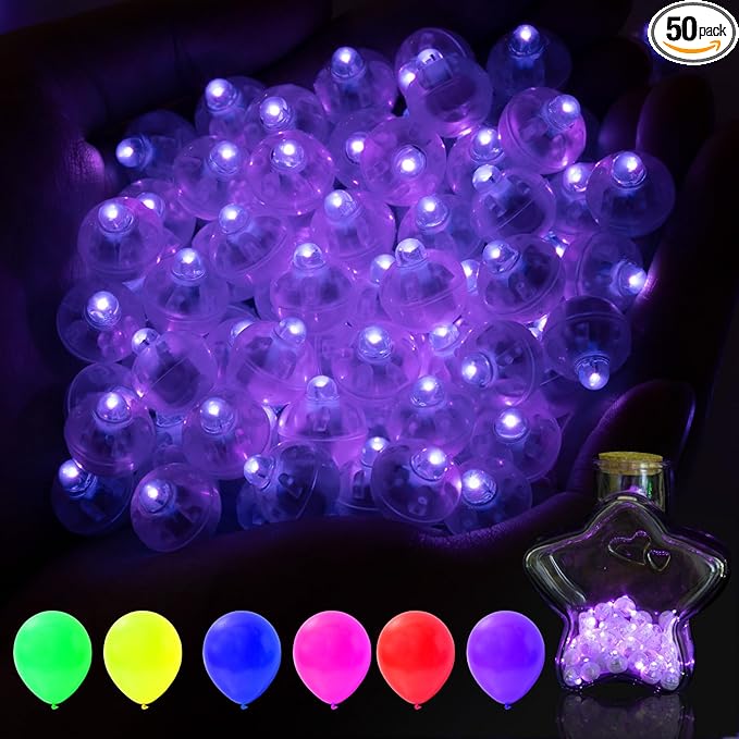 AIKEI 50pcs LED Balloon Lights,Mini Balls Lights,Long Standby Time Party Lamps,Waterproof for Paper Lantern Halloween Christmas Wedding Birthday Party Decoration Purple