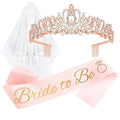 CIEHER Bachelorette Party Favors - White Veil, Bride to Be Sash & Crystal Crown for Bridal Shower Decoraions Wedding Party Gifts - Satin Sash