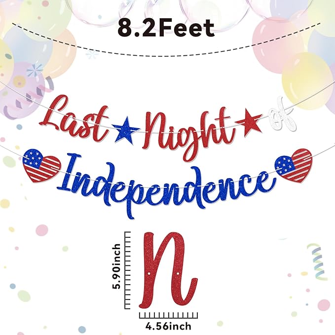 Last Night of Independence Banner - 4th of July Bachelorette Decor, Red White and Blue Bach Party Decor, Independence Day Bridal Shower Wedding Party Decorations