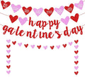 Deneo Happy Galentine's Day Banner, Red Glittery Galentine’s Day Decorations with Heart Garland Banner, Ladies Girls Happy Valentine’s Day Party Decorations Photo Prop