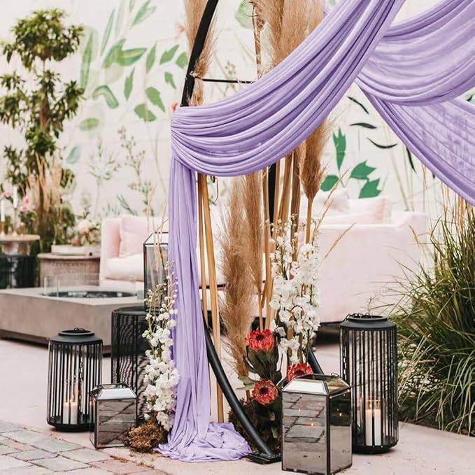 Wedding Arch Draping Fabric 30'' x 18FT Sheer Chiffon Arch Drape Backdrop 2 Panel Lilac Drapes for Easter Bridal Shower Baby Shower Photo Booth Church Decor Birthday Party Outdoor Decoration