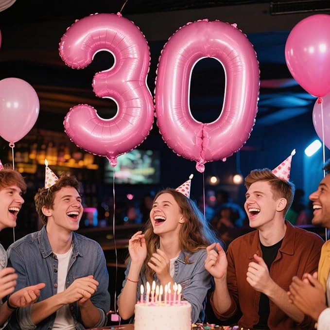 40 Inch Pink Number 30 Digital Balloon,Jumbo Mylar Foil Helium Balloon for 30 Balloons for Birthday Party,Wedding Anniversary Party Decorations