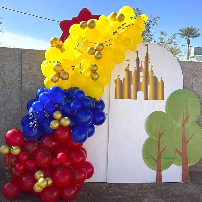 Red Blue Yellow and Gold Balloons Arch Kit 144pcs Carnival Circus Balloon Garland with Confetti Latex Balloons for Baby Shower Wedding Birthday Video Game Cartoon Theme Party Decorations